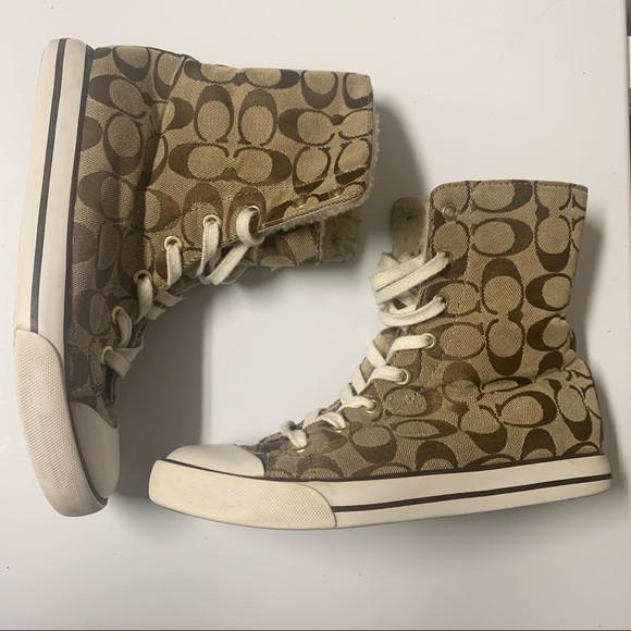 Coach Bonney Sherling Logo High Top Sneakers Shoes - Picture 1 of 11